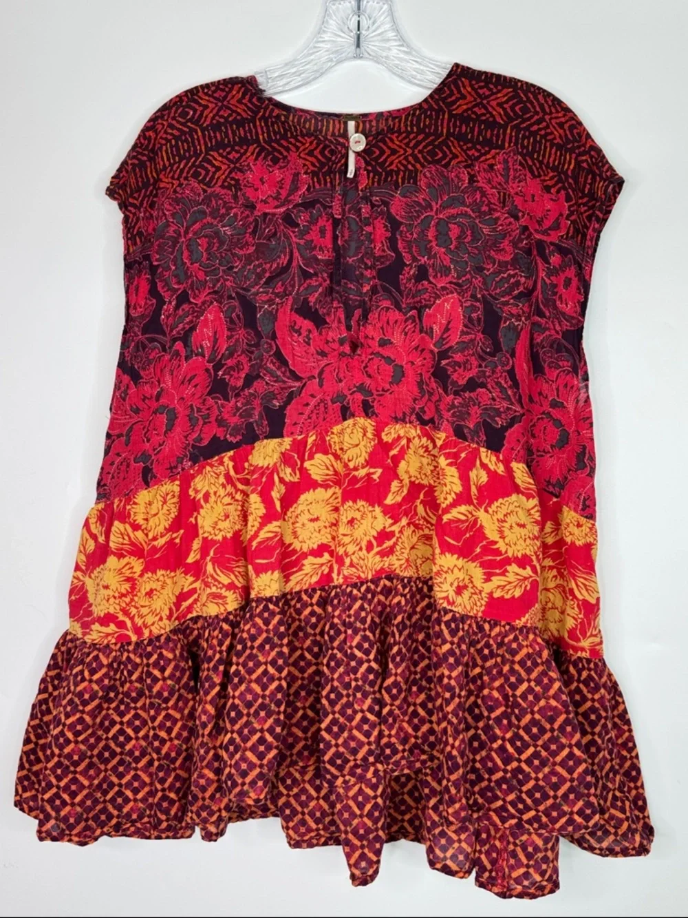 Free People Gotta Have You Tunic Red Floral Top Size Small